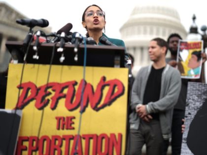 WASHINGTON, DC - FEBRUARY 07: U.S. Rep. Alexandria Ocasio-Cortez (D-NY) speaks during a news conference at the East Front of the U.S. Capitol February 7, 2019 in Washington, DC. The freshman congresswoman held a news conference to call on Congress "to cut funding for President Trump's deportation force." (Photo by …