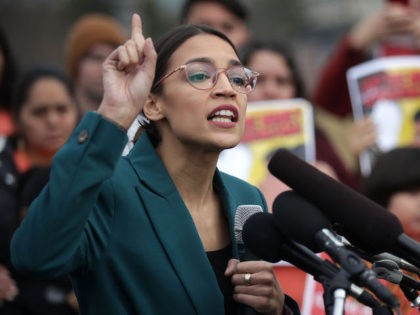 WASHINGTON, DC - FEBRUARY 07: U.S. Rep. Alexandria Ocasio-Cortez (D-NY) speaks during a ne