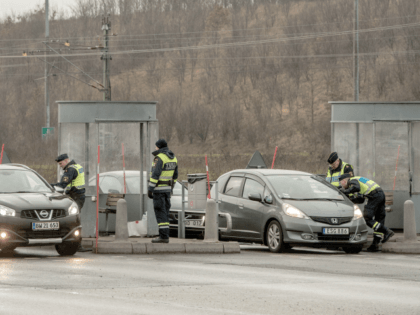 MALMO, SWEDEN - FEBRUARY 06: Swedish police officers check driver's IDs at the Oresund bri