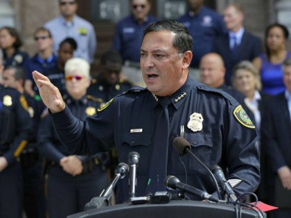 Houston Police Chief Art Acevedo and other law enforcement take part in public safety event where they spoke against a proposed "bathroom bill," Tuesday, July 25, 2017, in Austin, Texas. The Texas Senate has revived a bill mandating transgender Texans use public restrooms corresponding to their birth-certificate genders. (AP Photo/Eric …