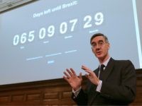 Jacob Rees-Mogg Conservative MP and Chairman of the European Research Group (ERG), Jacob Rees-Mogg gestures as he speaks during a meeting of The Bruges Group, a pro-Brexit think tank, in London on January 23, 2019. - The Bruges Group are long-time supporters of leaving the European Union and are against the emergence …