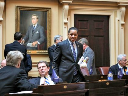 RICHMOND, VA - FEBRUARY 08: Virginia Lt. Governor Justin Fairfax (C) arrives on the Senate floor at the Virginia State Capitol, February 8, 2019 in Richmond, Virginia. Virginia state politics are in a state of upheaval, with Governor Ralph Northam and State Attorney General Mark Herring both admitting to past …