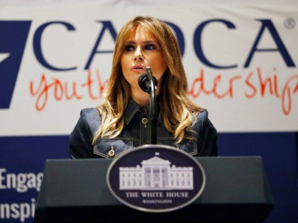 First lady Melania Trump speaks at the Community Anti-Drug Coalitions of America (CADCA) National Leadership Forum, in National Harbor, Md., Thursday, Feb. 7, 2019. (AP Photo/Jacquelyn Martin)