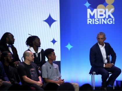 OAKLAND, CALIFORNIA - FEBRUARY 19: Former U.S. President Barack Obama speaks during the MBK Rising! My Brother’s Keeper Alliance Summit on February 19, 2019 in Oakland, California. MBK Rising! is bringing together hundreds of young men of color, local leaders and organizations that are working to reduce youth violence, create …