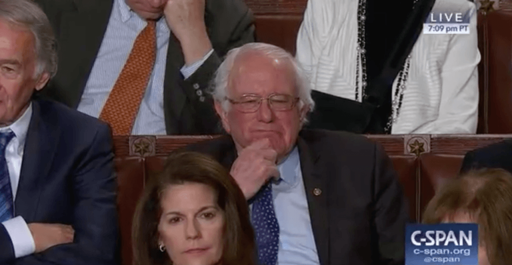 Grumpy Bernie Sanders Reacts After Donald Trump Slams Socialism