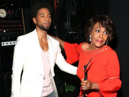 NEWARK, NJ - AUGUST 05: Jussie Smollett and Honoree Congresswoman Maxine Waters are seen backstage during Black Girls Rock! 2017 at NJPAC on August 5, 2017 in Newark, New Jersey. (Photo by Bennett Raglin/Getty Images for BET)