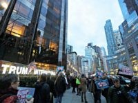 Trump Hotel Protest Protesters of President Donald Tump's national emergency declaration gather outside Trump International Hotel & Tower on Friday, Feb. 15, 2019, in New York. Some people have been arrested at the protest. The NYPD wasn't immediately able to say how many people were taken into custody. (AP Photo/Frank Franklin II)