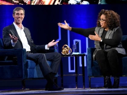 NEW YORK, NEW YORK - FEBRUARY 05: Beto O’Rourke and Oprah Winfrey speak onstage at Oprah’s SuperSoul Conversations at PlayStation Theater on February 05, 2019 in New York City. (Photo by Jamie McCarthy/Getty Images)