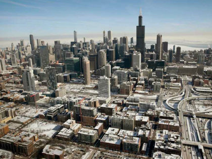 CHICAGO, ILLINOIS - JANUARY 31: Snow, ice and salt covers buildings and streets as tempera