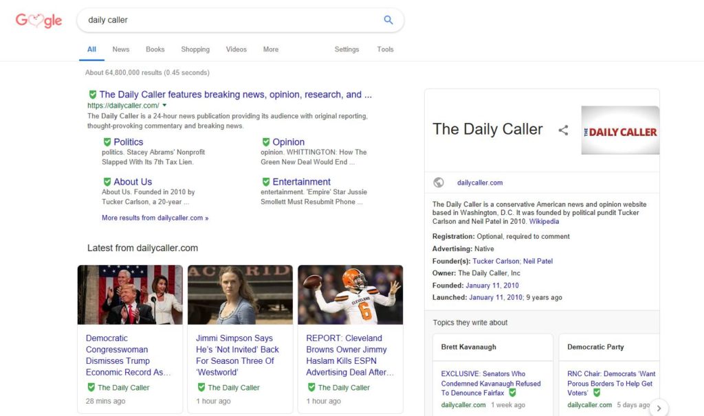 Daily Caller NewsGuard search