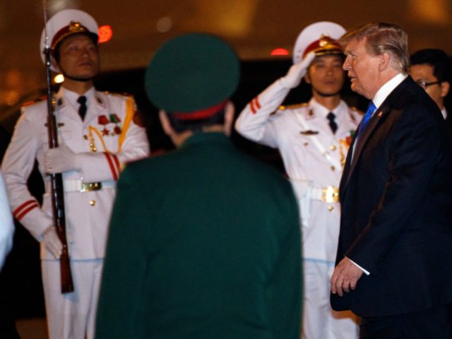 U.S President Donald Trump arrives at Noi Bai Airport before a summit with North Korean le