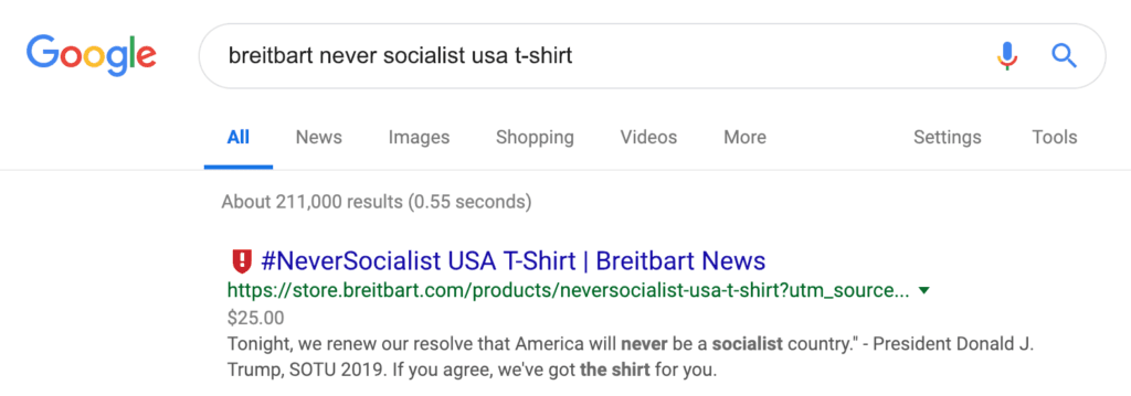 NewsGuard calls Breitbart shirt "fake news"