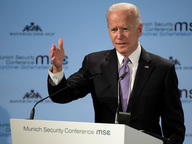 Former US Vice President Joe Biden gives a speech at the 55th Munich Security Conference i