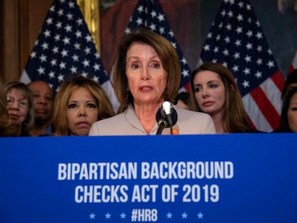 US House Speaker Nancy Pelosi holds a press conference to introduce legislation on expanding background checks for gun sales at the Capitol in Washington, DC, on January 8, 2019. (Photo by NICHOLAS KAMM / AFP) (Photo credit should read NICHOLAS KAMM/AFP/Getty Images)
