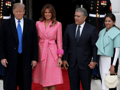 U.S. President Donald Trump and first lady Melania Trump welcome Colombian President Ivan