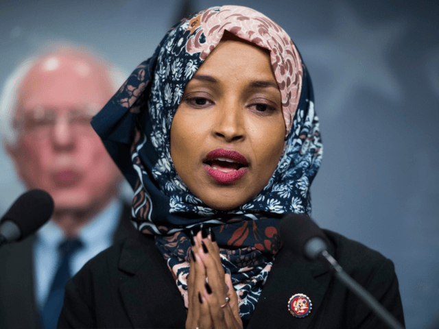 Rep. Ilhan Omar and Sen. Bernie Sanders conduct a news conference in Washington, D.C., to