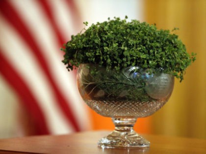 The bowl of shamrocks that will be presented to President Donald Trump Thursday, March 14,