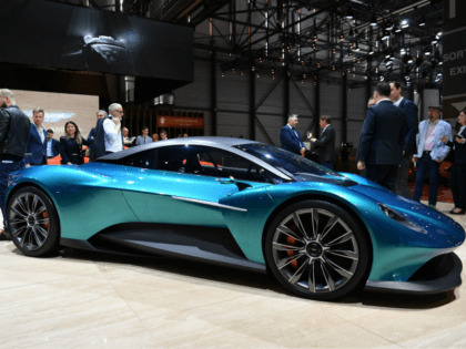 The Aston Martin Vanquish Vision Concept car is displayed on March 5, 2019 during a press