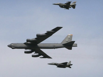 In this Jan. 10, 2016, file photo, a U.S. Air Force B-52 bomber flies over Osan Air Base in Pyeongtaek, South Korea. The Air Force says the venerable B-52 bomber, which gained lasting fame in Vietnam as an aerial terror, is now likely to outlive its younger, far snazzier brother …