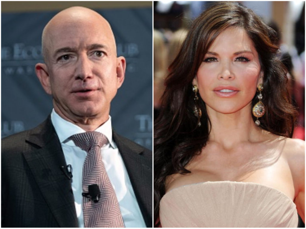 Jeff Bezos and Lauren Sanchez. (Saul Loeb, Frazer Harrison/Getty Images)