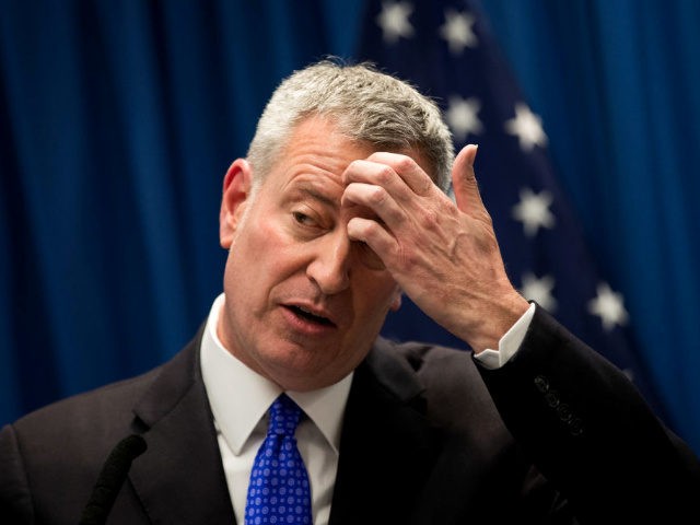 New York City Mayor Bill de Blasio pauses while speaking during a press conference concerning homelessness, February 28, 2017 in New York City.