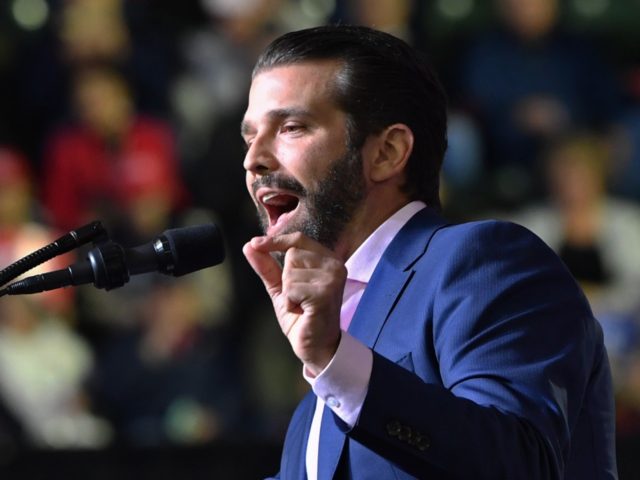 Donald Trump Jr. speaks during a rally before US President Donald Trump addresses the audi