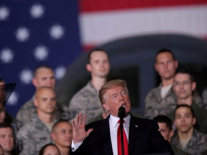 U.S. President Donald Trump speaks to Air Force personnel during an event September 15, 20