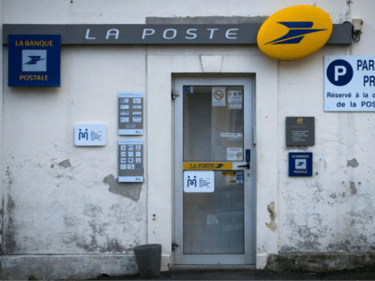 A post office with the logo of France's La Poste Group is seen in Grandcamp-Maisy, No