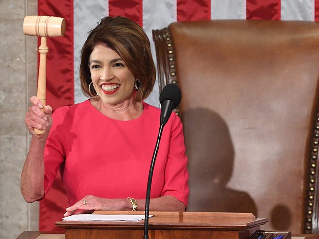 (INSET: Alexandria Ocasio-Cortez) Incoming House Speaker Nancy Pelosi, D-CA, holds the gav