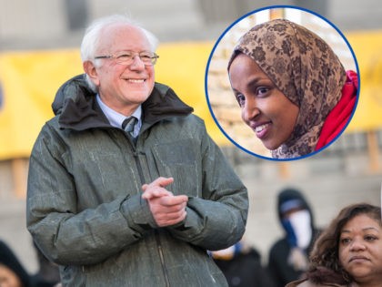 (INSET: Ilhan Omar) COLUMBIA, SC - JANUARY 21: U.S. Sen. Bernie Sanders (I-VT) claps with a song during the annual Martin Luther King Jr. Day at the Dome event on January 21, 2019 in Columbia, South Carolina. Sanders was joined by fellow potential Democratic presidential candidate, Sen. Cory Booker (D-NJ). …