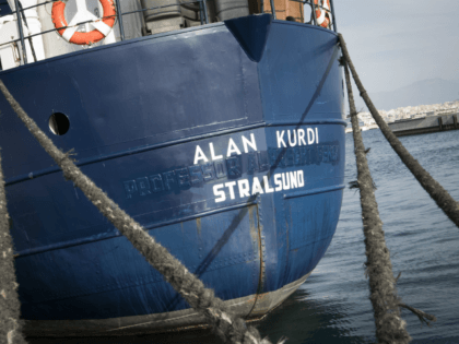 A picture shows the Sea-Eye rescue ship named after Alan Kurdi during its inauguration in Palma de Mallorca on February 10, 2019. - The former research vessel 'Professor Albrecht Penck' was rebaptised 'Alan Kurdi', after the Syrian boy who was drowned during a ship wreck in the Mediterranean Sea. (Photo …