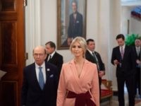 Senior White House advisor Ivanka Trump and Commerce Secretary Wilbur Ross (R) arrive for the first meeting of the American Workforce Policy Advisory Board with US President Donald Trump in the State Dining Room of the White House in Washington, DC, March 6, 2019. (Photo by SAUL LOEB / AFP) …
