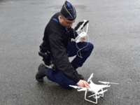 A Gendarme uses a drone during a training, as part of the visit of the French Interior Minister for the 50 years anniversary of the Gendarmerie National Training Centre in Saint Astier, on March 15, 2019. (Photo by GEORGES GOBET / AFP) (Photo credit should read GEORGES GOBET/AFP/Getty Images)