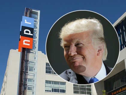(INSET: Donald Trump) The headquarters for National Public Radio, or NPR, are seen in Washington, DC, September 17, 2013. The USD 201 million building, which opened in 2013, serves as the headquarters of the media organization that creates and distributes news, information and music programming to 975 independent radio stations …