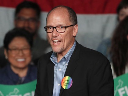 SALT LAKE CITY, UT - APRIL 21: DNC Chairman Tom Perez walks on stage to speak to a crowd of supporters at a Democratic unity rally at the Rail Event Center on April 21, 2017 in Salt Lake City, Utah. Sanders and Perez are holding several rallies around the country …