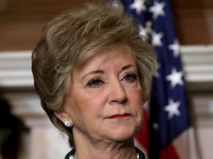 WASHINGTON, DC - NOVEMBER 28: Small Business Administration Administrator Linda McMahon speaks during a rally with GOP senators and representatives from small business interest organizations to rally for their tax reform legislation in the Mansfield Room at the U.S. Capitol November 28, 2017 in Washington, DC. Republicans in the Senate …