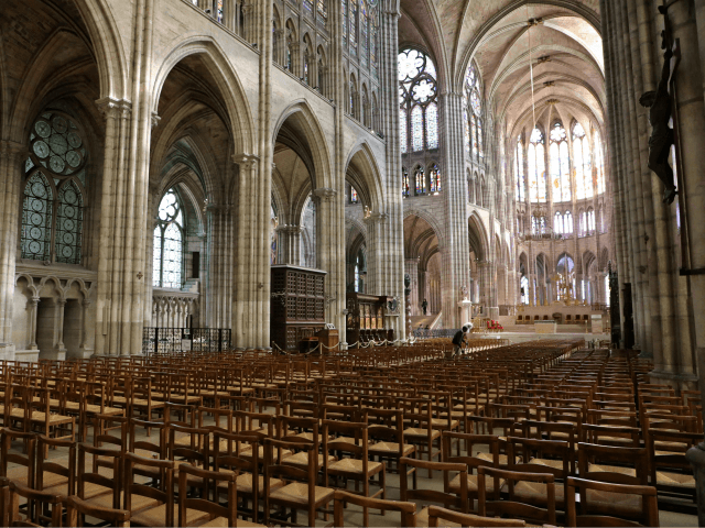 The nave and choir of the Saint-Denis basilica is pictured on April 6, 2018 in Saint-Denis, near Paris. / AFP PHOTO / Ludovic MARIN (Photo credit should read LUDOVIC MARIN/AFP/Getty Images)