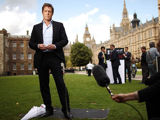 LONDON, ENGLAND - JULY 06: Actor Hugh Grant gives a television interview in support of the