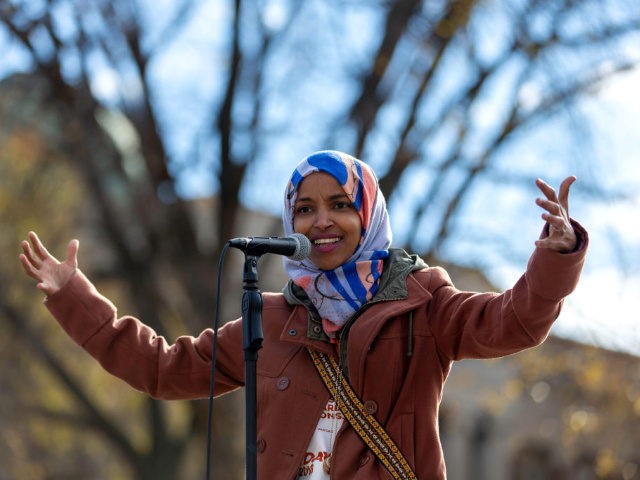 Democratic congressional candidate the Midterm elections, Ilhan Omar, speaks to a group of supporters at University of Minnesota in Minneapolis, Minnesota, on November 2, 2018.