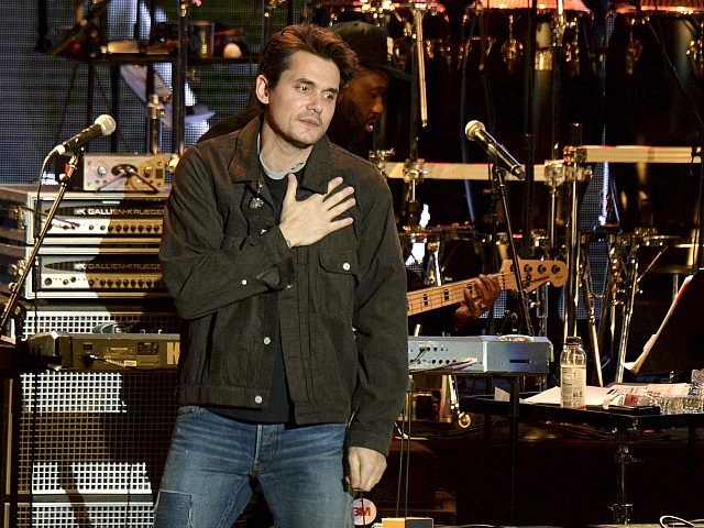 John Mayer gestures to the crowd during the tribute event Mac Miller: A Celebration of Lif