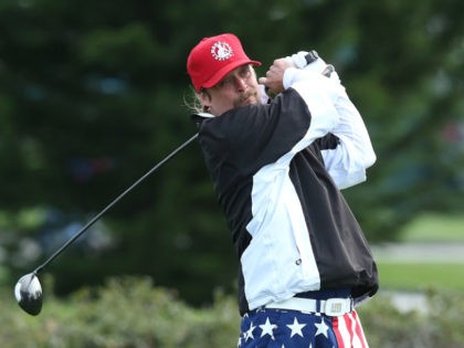 Musician Kid Rock hits a tee shot on the third hole during the third round of the AT&T Pebble Beach National Pro-Am at the Pebble Beach Golf Links on February 8, 2014 in Pebble Beach, California.