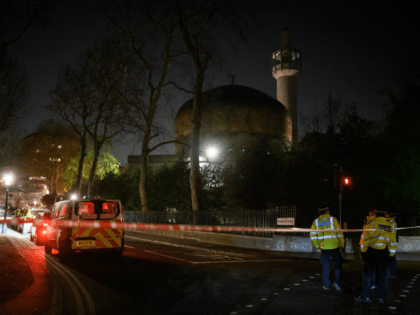 LONDON, ENGLAND - MARCH 28: Police Officers patrol the area as armed response teams continue to search Regents Park Mosque following a fatal stabbing nearby on March 28, 2019 in London, England. Police are working at the scene of an incident in Cunningham Place, Westminster, after a man was found …