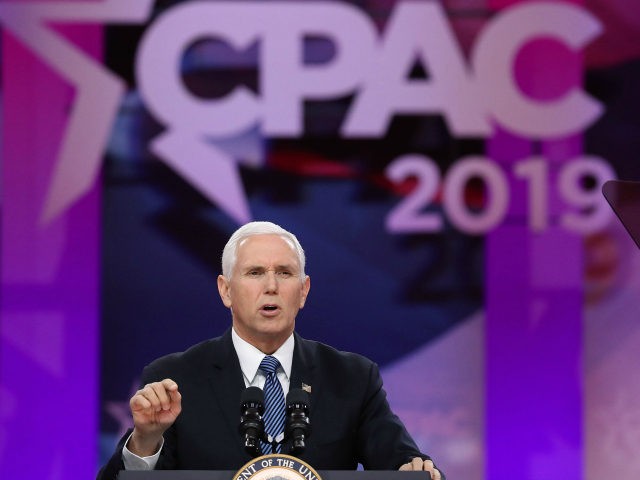 U.S. Vice President Mike Pence speaks during CPAC 2019 March 1, 2019 in National Harbor, Maryland. The American Conservative Union hosts the annual Conservative Political Action Conference to discuss conservative agenda. (Photo by Mark Wilson/Getty Images)