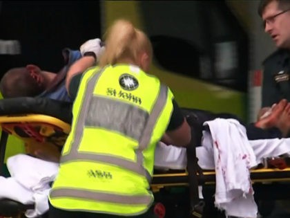 An image grab from TV New Zealand taken on March 15, 2019 shows a victim arriving at a hos