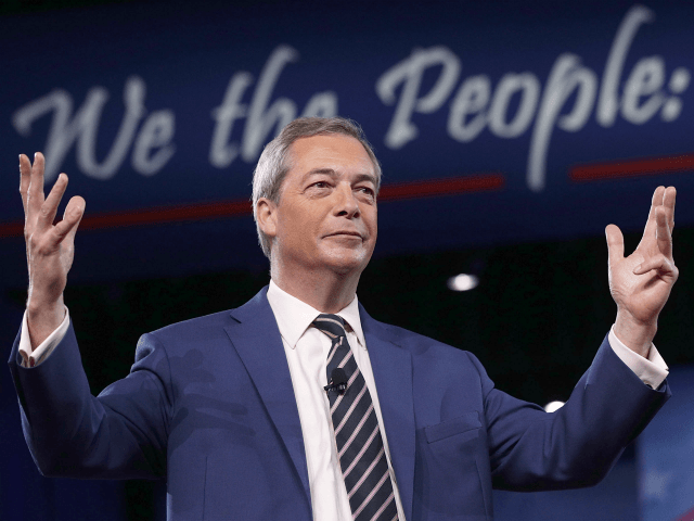 NATIONAL HARBOR, MD - FEBRUARY 24: British politician Nigel Farage speaks during the Conse