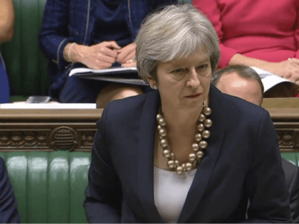 In this image taken from Parliament TV, Britain's Prime Minister Theresa May makes a statement to the House of Commons about the European Council summit, in London, Monday Oct. 22, 2018. May faces dissent from political opponents and from within her own ruling Conservative Party over her blueprint for the …