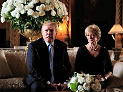 President Donald Trump announces the resignation of Small Business Administration Administrator Linda McMahon during a news conference at his Mar-a-Lago estate in Palm Beach, Fla., Friday, March 29, 2019. She is joining the campaign to help with Trump's re-election effort.. (AP Photo/Manuel Balce Ceneta)