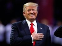 ATLANTA, GA - JANUARY 08: U.S. President Donald Trump on field during the national anthem prior to the CFP National Championship presented by AT&T between the Georgia Bulldogs and the Alabama Crimson Tide at Mercedes-Benz Stadium on January 8, 2018 in Atlanta, Georgia. (Photo by Kevin C. Cox/Getty Images)