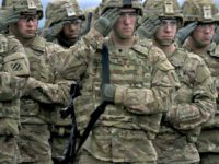 US army soldiers stand in formation during a joint military tactical training exercise Blowback 2016 with Bulgaria's army at Novo Selo military ground on April 11, 2016. (Photo by Nikolay Doychinov/AFP/Getty Images)