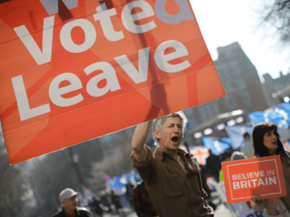 Pro-Brexit activists march outside the Houses of Parliament in central London on February 27, 2019. - Prime Minister Theresa May will today face a vote by MPs over her newly revised Brexit strategy, which allows for a possible request to delay Britain's EU departure if her divorce deal is not …